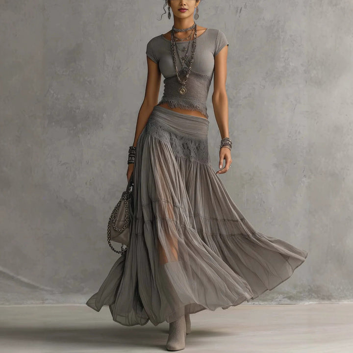 Olivia | Lace-Paneled Skirt Set for Women