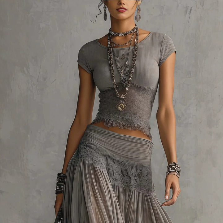 Olivia | Lace-Paneled Skirt Set for Women