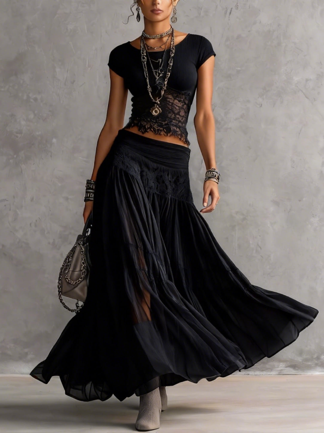Olivia | Lace-Paneled Skirt Set for Women